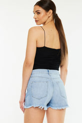 Kancan Raw Hem Distressed High Waist Denim Shorts OutfitFlow